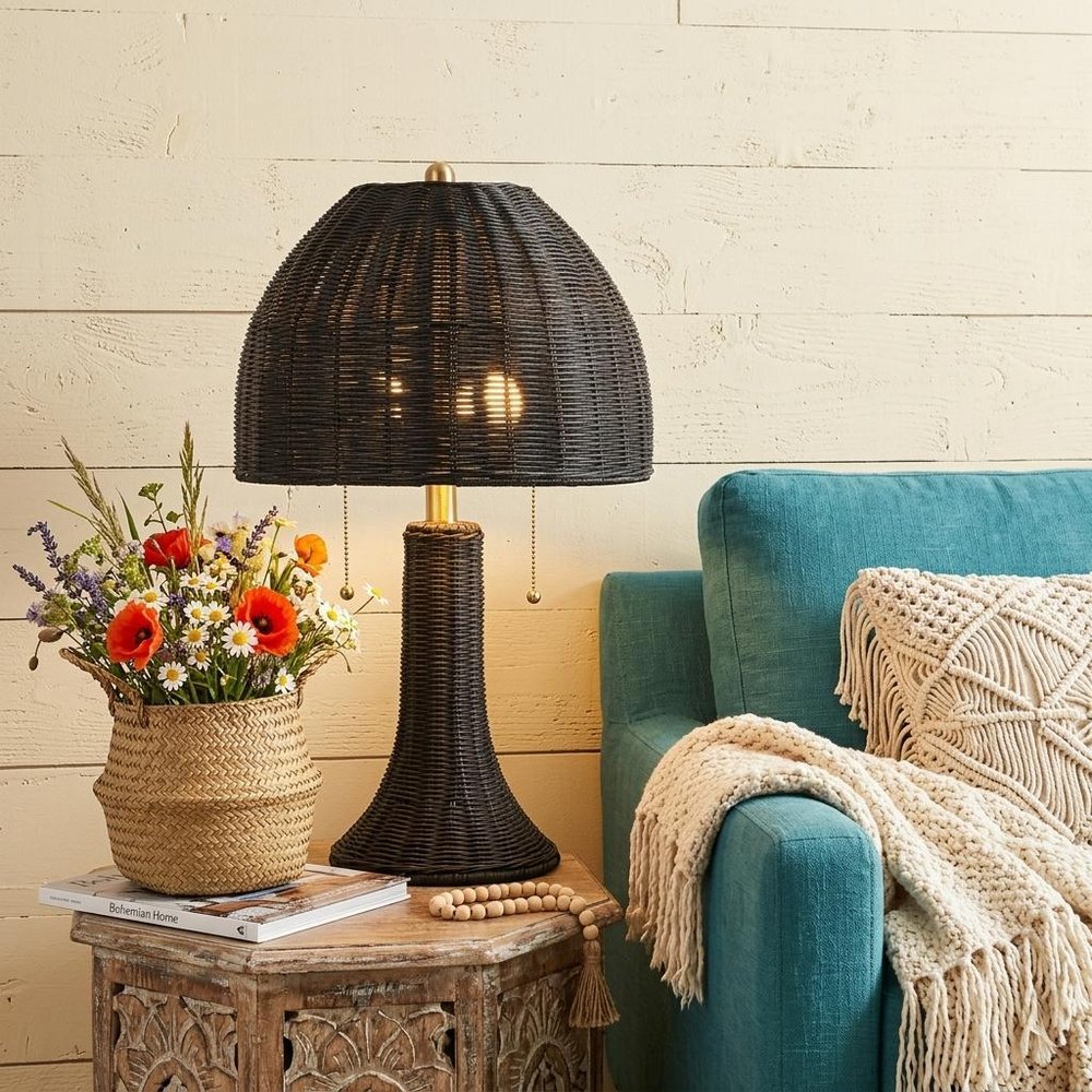 22" Black Round Bedside Lamp With Dome Shade HomeRoots