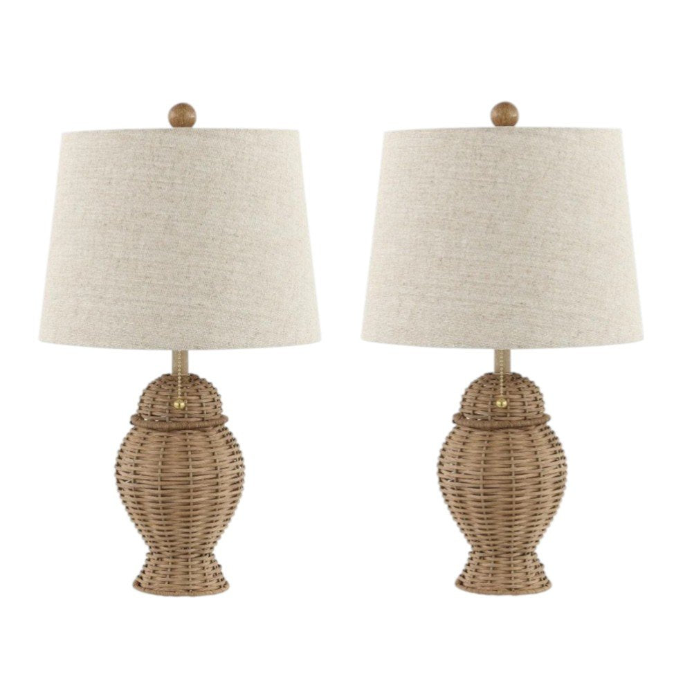 Set of Two 21" Light Brown Urn Table Lamps With Empire Shades — view 6