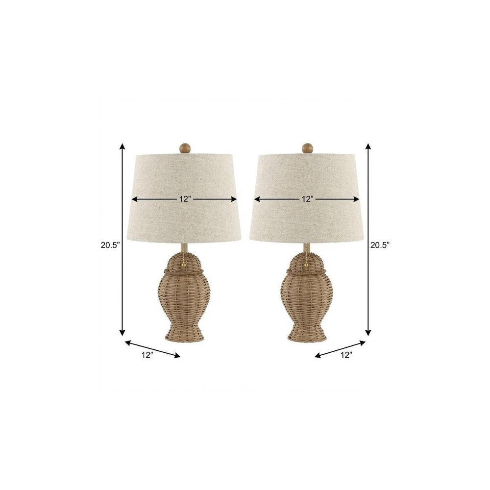 Set of Two 21" Light Brown Urn Table Lamps With Empire Shades — view 8