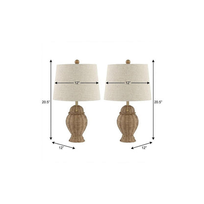 Set of Two 21" Light Brown Urn Table Lamps With Empire Shades