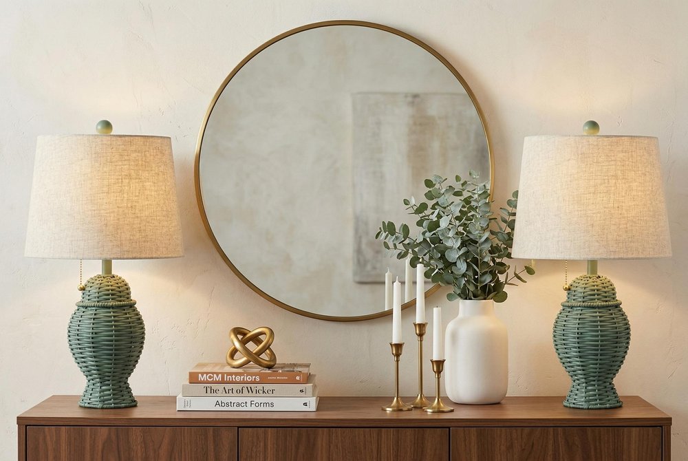 Set of Two 21" Green Urn Bedside Lamps With Empire Shades — view 6