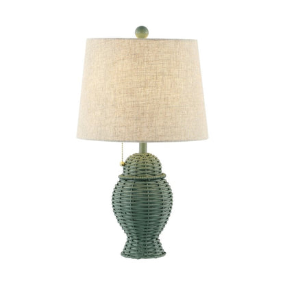 Set of Two 21" Green Urn Bedside Lamps With Empire Shades
