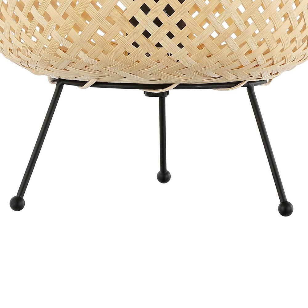 11" Natural And Black Woven Rattan Lantern Desk Lamp