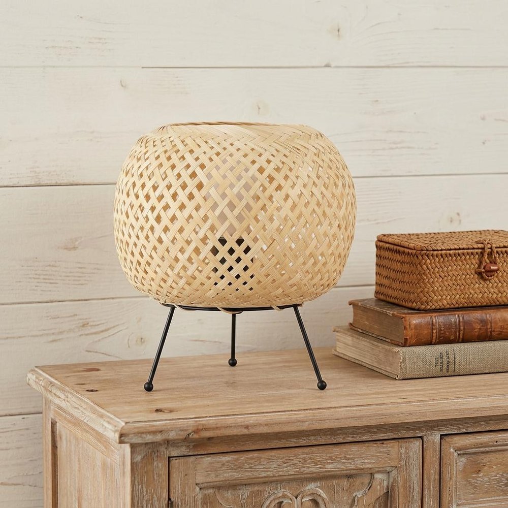 11" Natural And Black Woven Rattan Lantern Desk Lamp — view 8