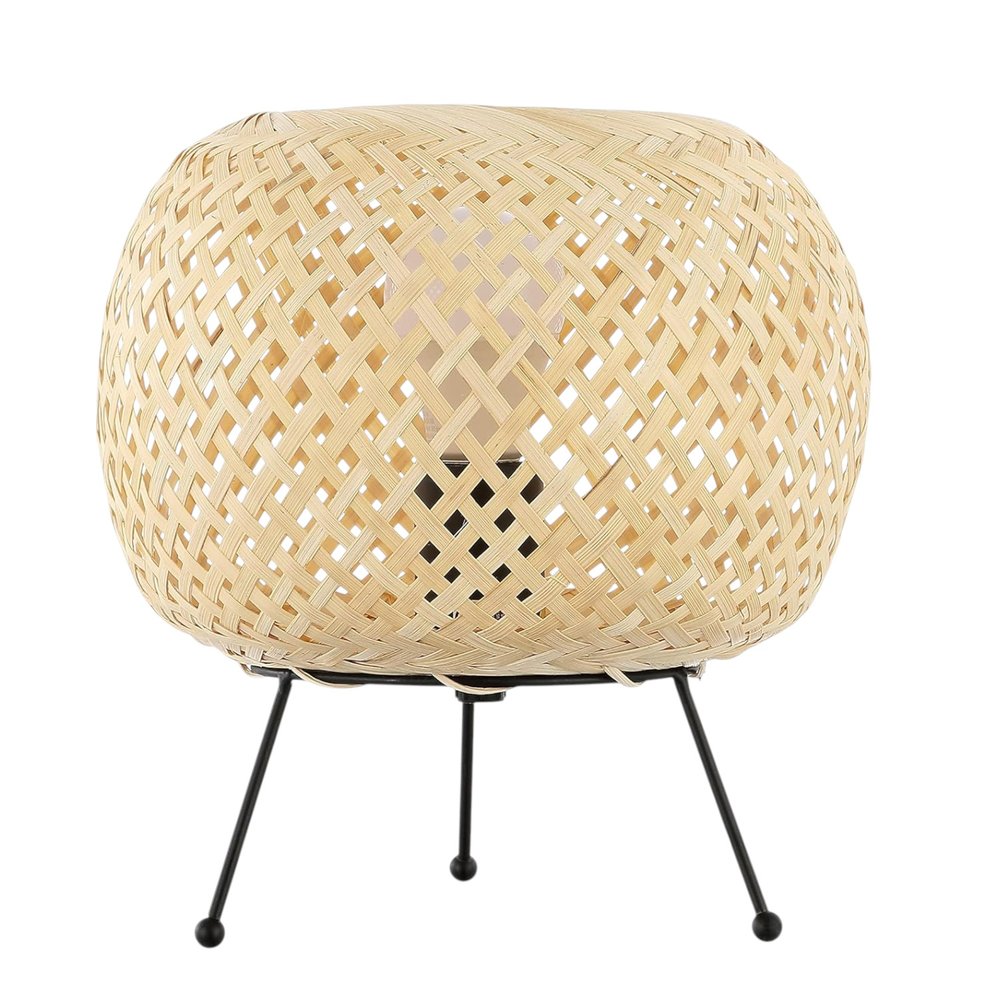 11" Natural And Black Woven Rattan Lantern Desk Lamp — view 6