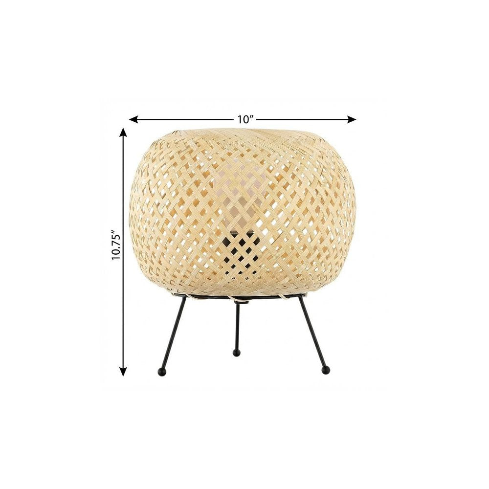 11" Natural And Black Woven Rattan Lantern Desk Lamp — view 7