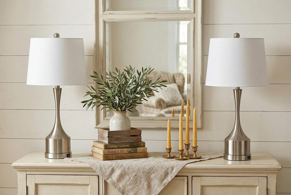 Set of Two 26" Nickel Novelty Table Lamps With Empire Shades — view 8