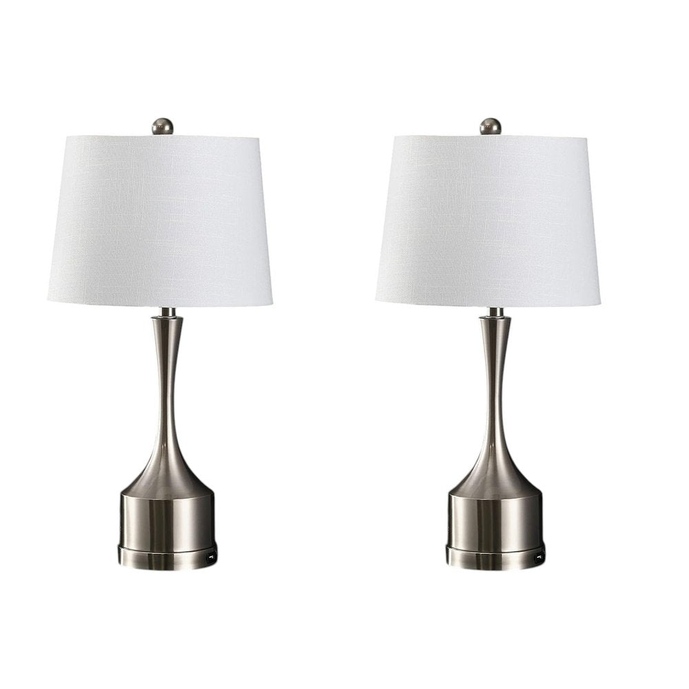 Set of Two 26" Nickel Novelty Table Lamps With Empire Shades — view 6