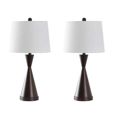 Set of Two 26" Antiqued Bronze Novelty Table Lamps With Empire Shades