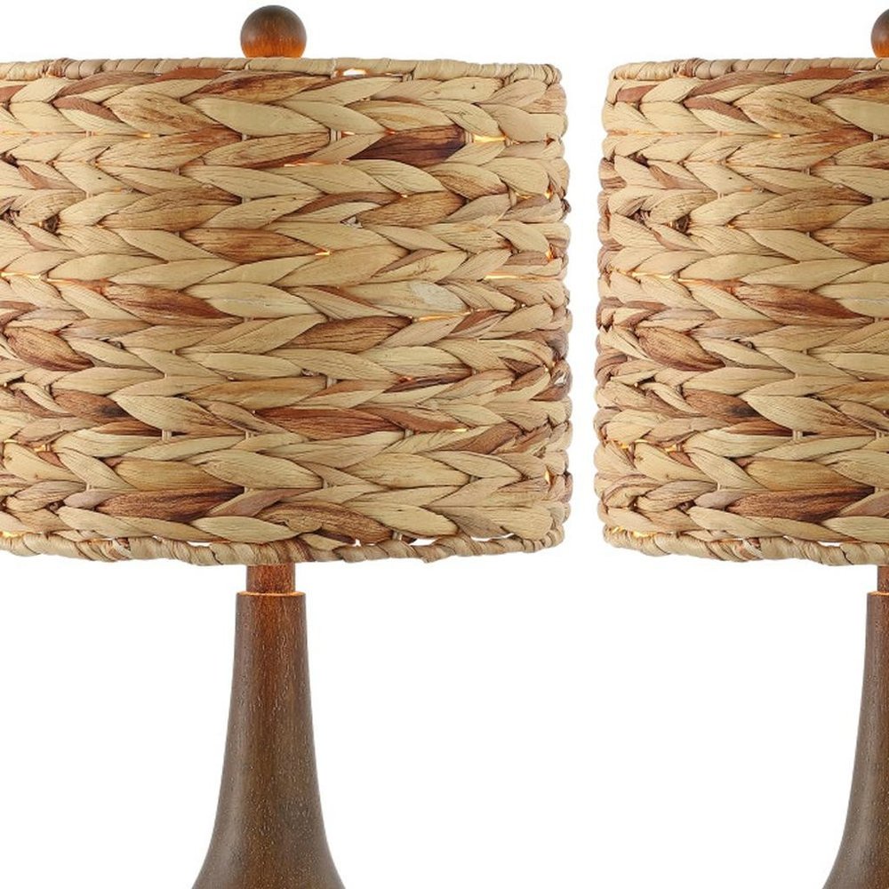 Set of Two 21" Dark Brown Gourd Bedside Lamps With Drum Shades — view 2