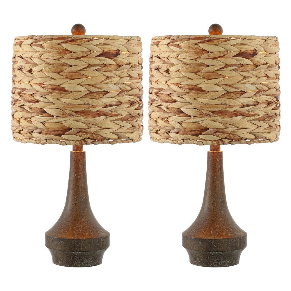 Set of Two 21" Dark Brown Gourd Bedside Lamps With Drum Shades — view 1