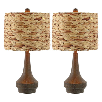 Set of Two 21" Dark Brown Gourd Bedside Lamps With Drum Shades