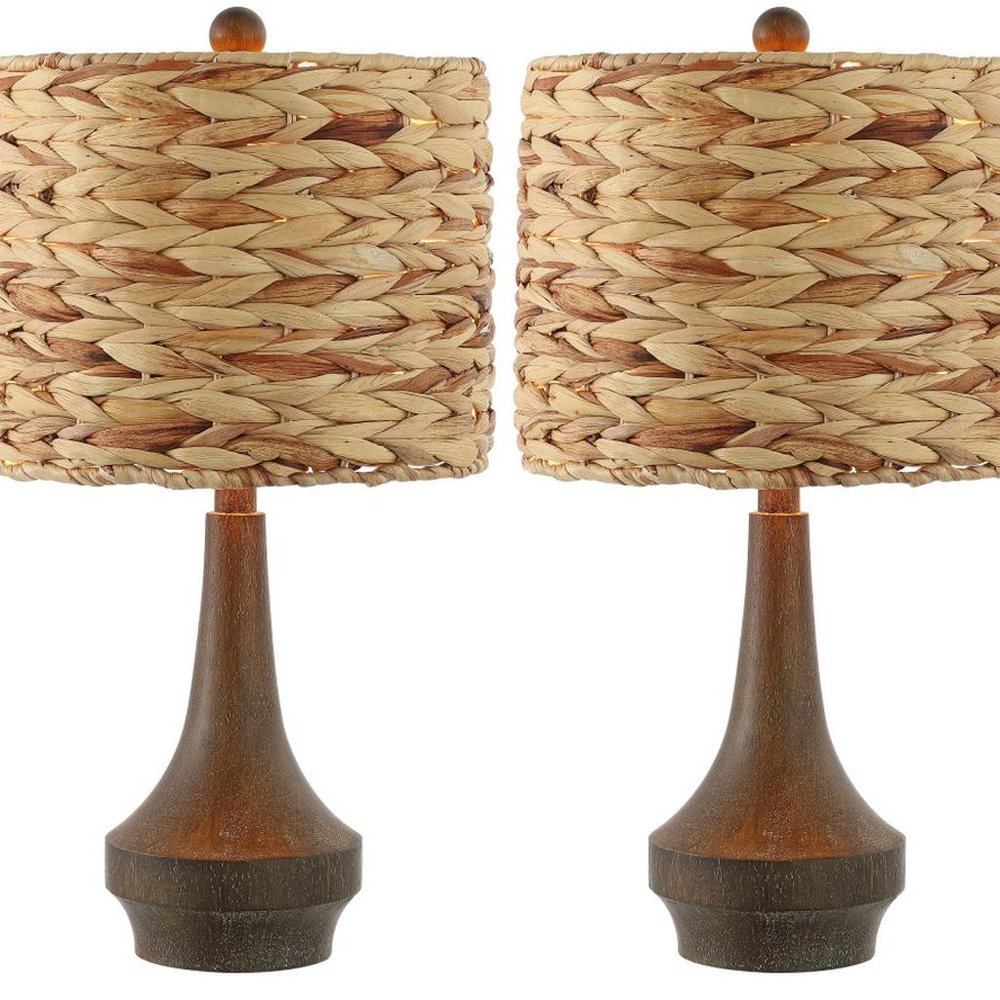 Set of Two 21" Dark Brown Gourd Bedside Lamps With Drum Shades — view 3