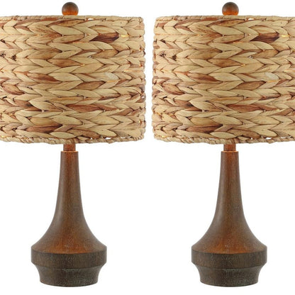 Set of Two 21" Dark Brown Gourd Bedside Lamps With Drum Shades
