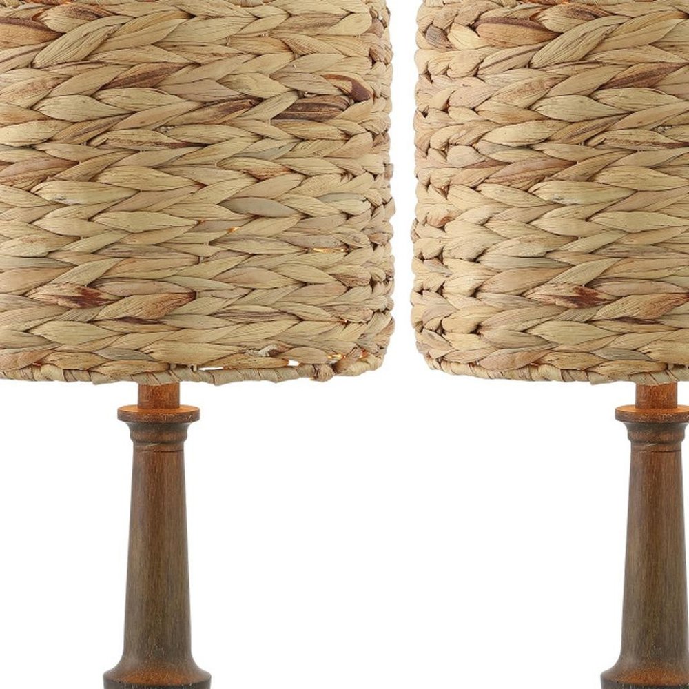 Set of Two 21" Dark Brown Bedside Lamps With Drum Shades — view 2