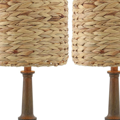 Set of Two 21" Dark Brown Bedside Lamps With Drum Shades