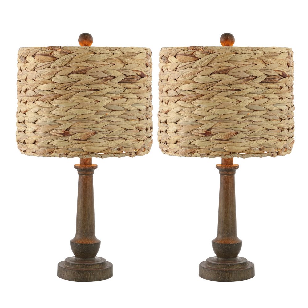 Set of Two 21" Dark Brown Bedside Lamps With Drum Shades — view 1