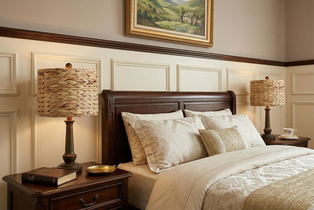 Set of Two 21" Dark Brown Bedside Lamps With Drum Shades — view 6