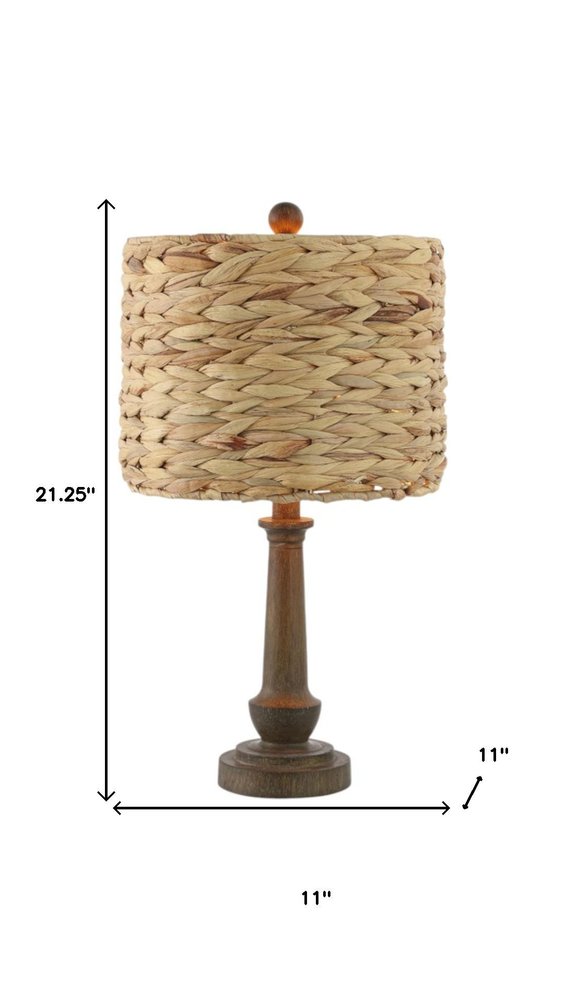 Set of Two 21" Dark Brown Bedside Lamps With Drum Shades — view 5