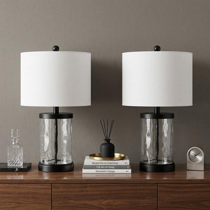 Set of Two 21" Black Table Lamps With Drum Shades HomeRoots