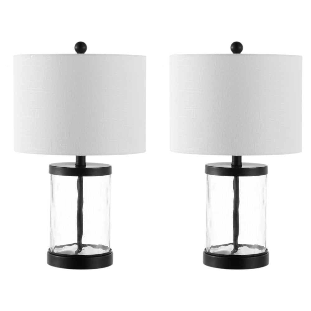 Set of Two 21" Black Table Lamps With Drum Shades HomeRoots