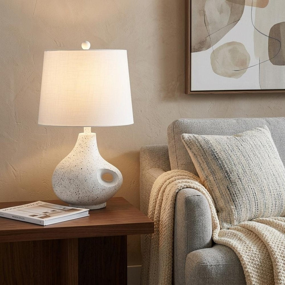 24" White Gourd Table Lamp With Novelty Shade HomeRoots