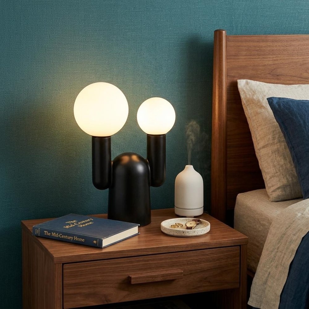 19" Black Two Light Novelty Globe Lamp — view 5
