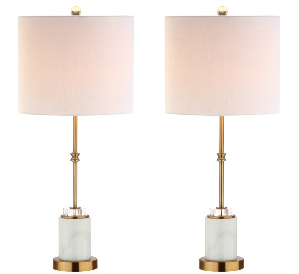 Set of Two 27" White And Brass Table Lamps With Drum Shades — view 1