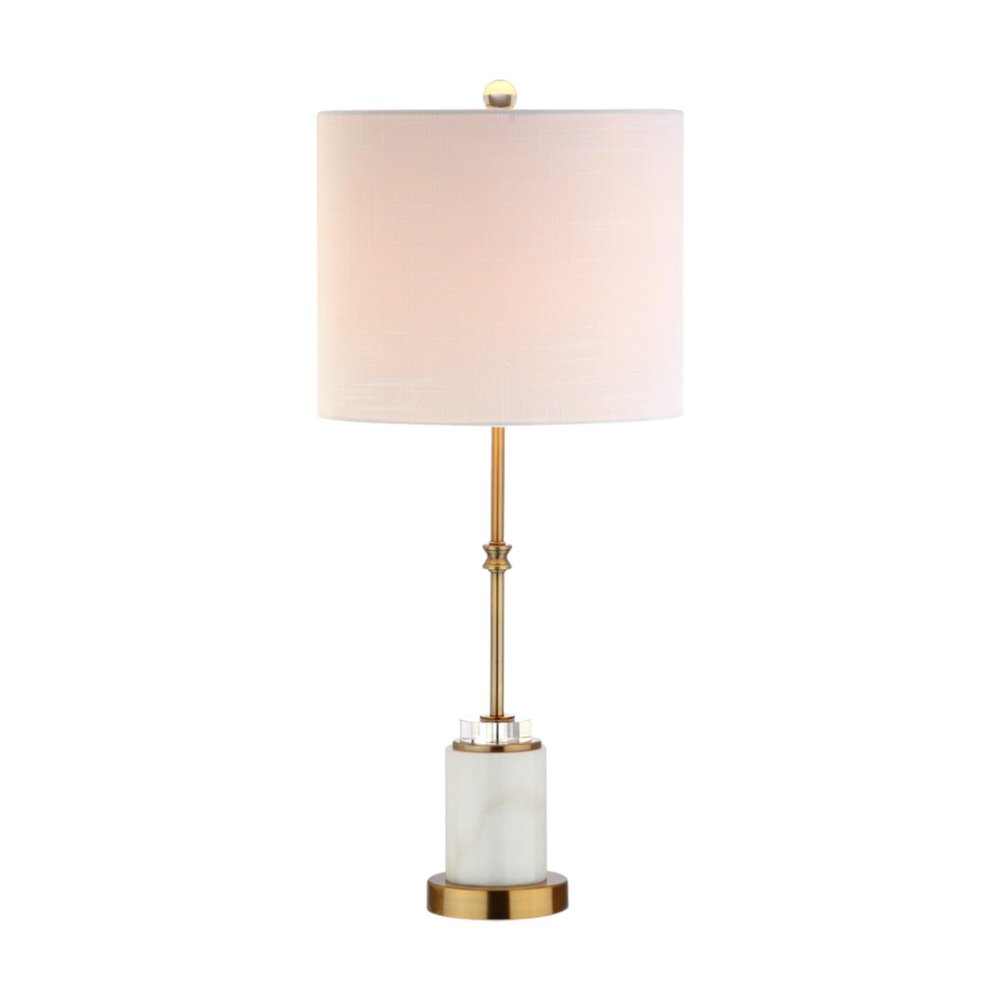 Set of Two 27" White And Brass Table Lamps With Drum Shades — view 4