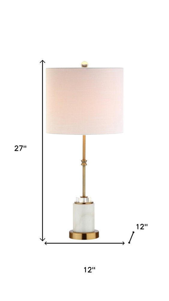 Set of Two 27" White And Brass Table Lamps With Drum Shades — view 5