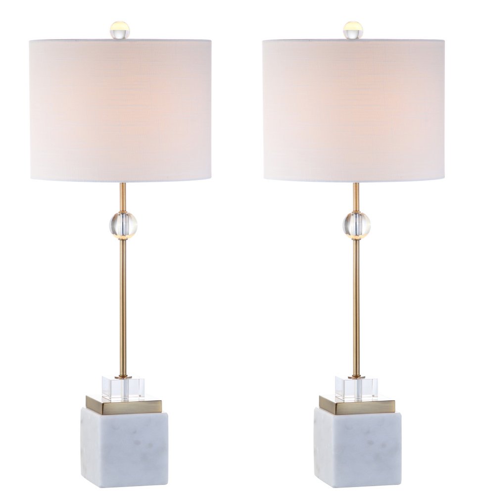Set of Two 30" White Table Lamps With Drum Shades — view 1