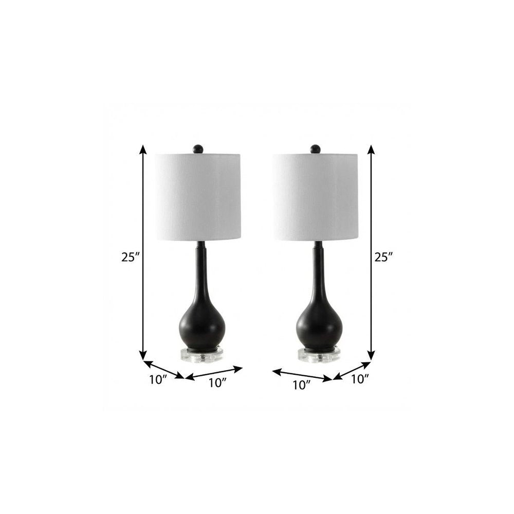 Set of Two 25" Black And Clear Gourd Table Lamps With Drum Shades — view 5