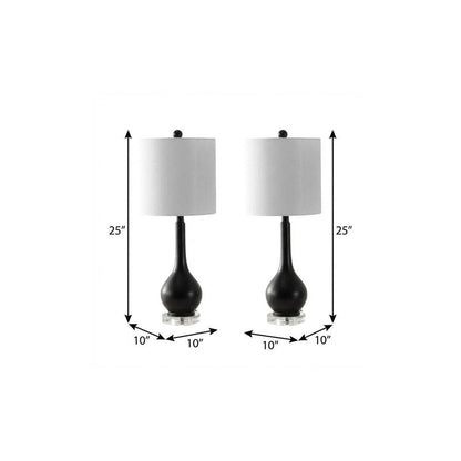 Set of Two 25" Black And Clear Gourd Table Lamps With Drum Shades