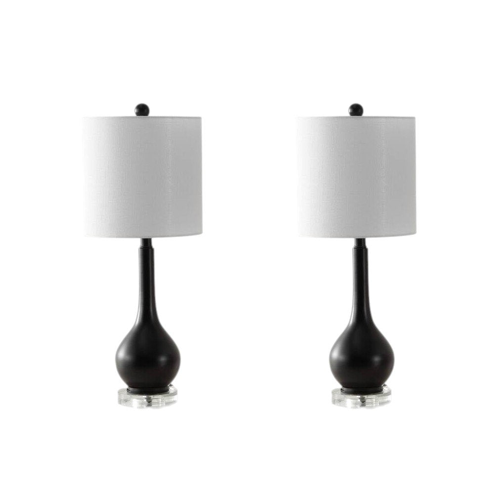 Set of Two 25" Black And Clear Gourd Table Lamps With Drum Shades — view 3