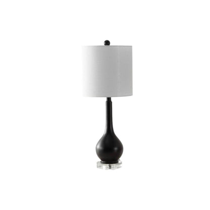 Set of Two 25" Black And Clear Gourd Table Lamps With Drum Shades