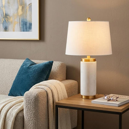 23" White And Gold Bedside Lamp With Empire Shade HomeRoots