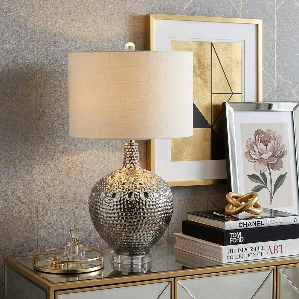 27" Clear Novelty Bedside Lamp With Drum Shade HomeRoots