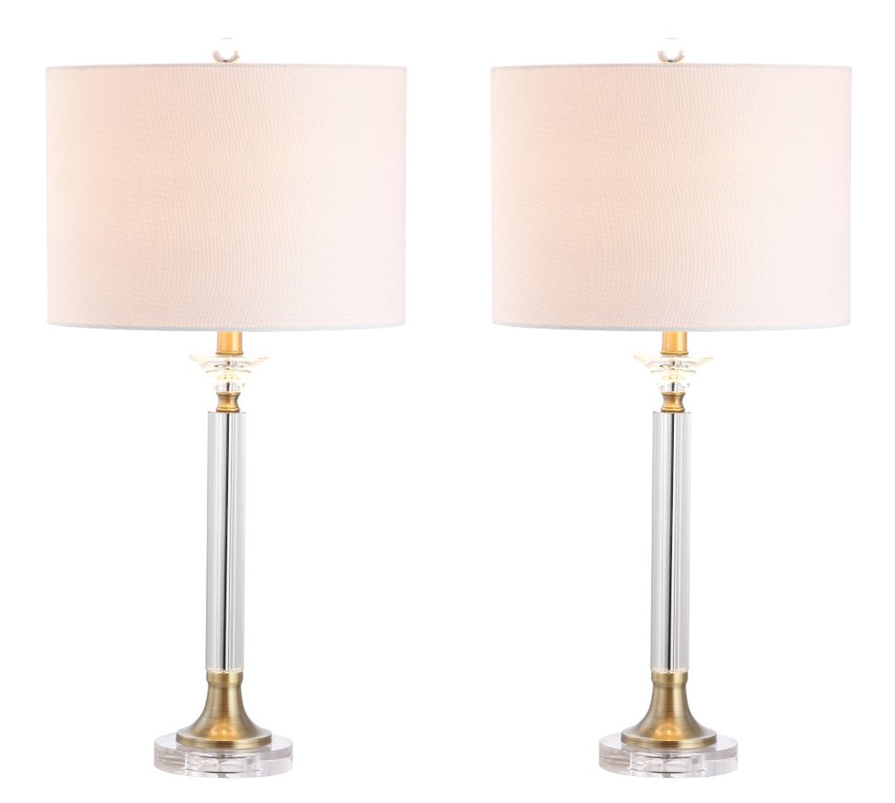 Set of Two 28" Clear And Gold Table Lamps With Drum Shades — view 1