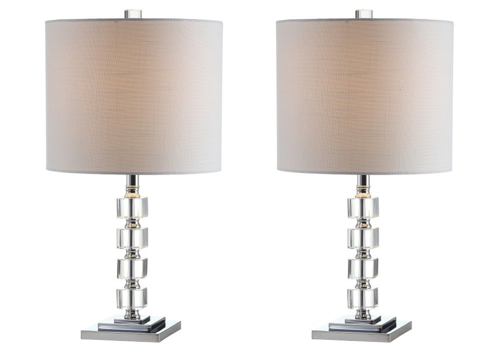 Set of Two 22" Clear And Silver Bedside Lamps With Drum Shades — view 1