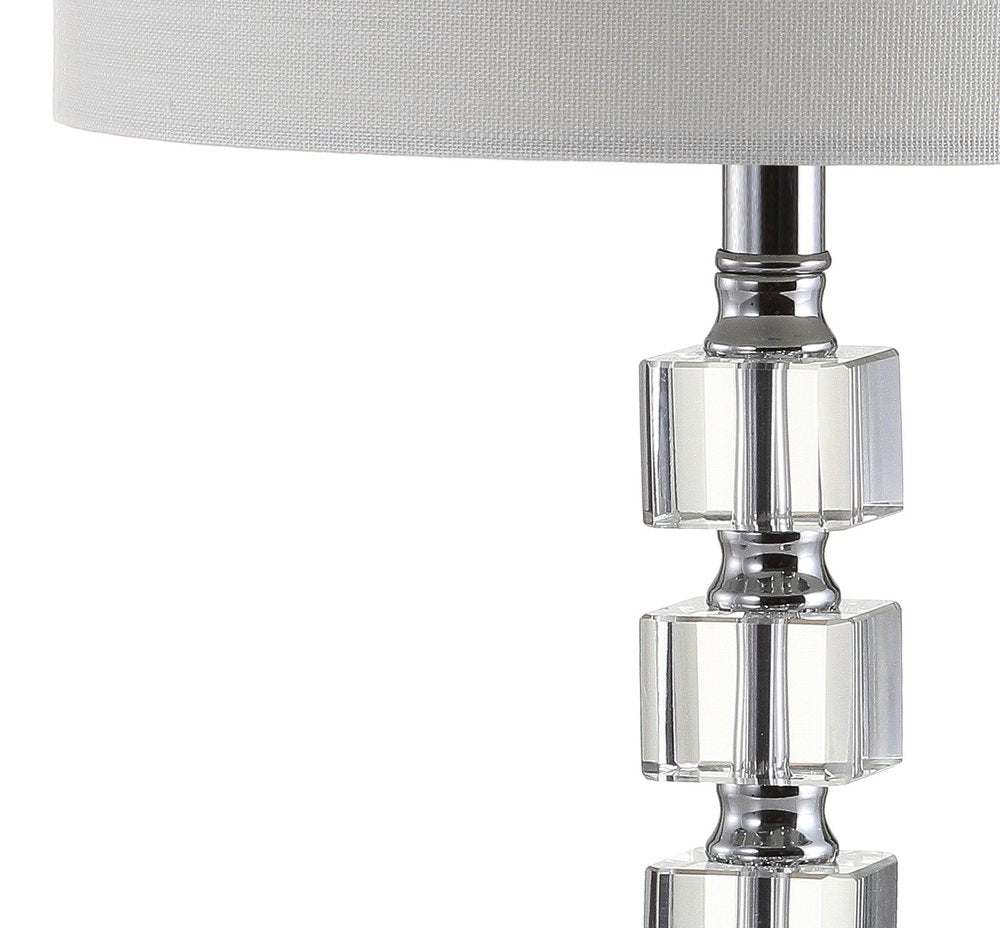 Set of Two 22" Clear And Silver Bedside Lamps With Drum Shades — view 2