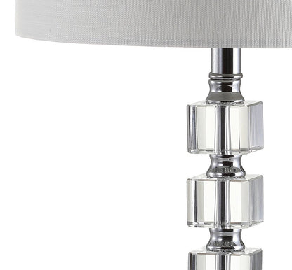 Set of Two 22" Clear And Silver Bedside Lamps With Drum Shades