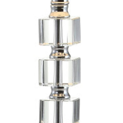 Set of Two 22" Clear And Silver Bedside Lamps With Drum Shades