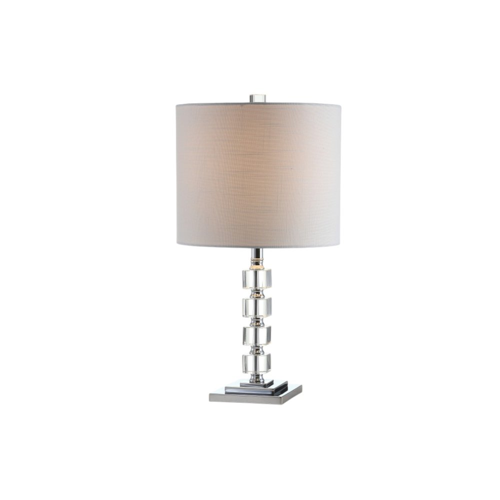 Set of Two 22" Clear And Silver Bedside Lamps With Drum Shades — view 5