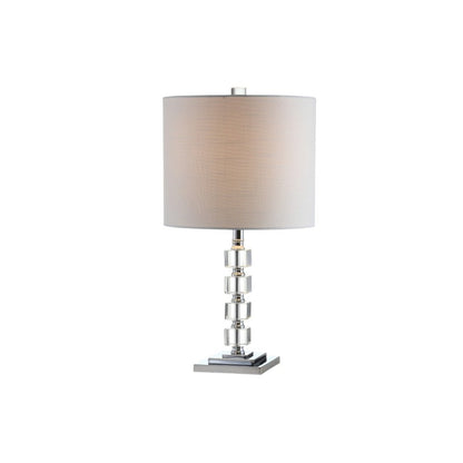 Set of Two 22" Clear And Silver Bedside Lamps With Drum Shades
