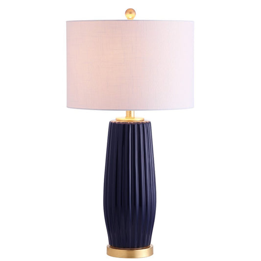 29" Navy Blue And Gold Table Lamp With Drum Shade HomeRoots