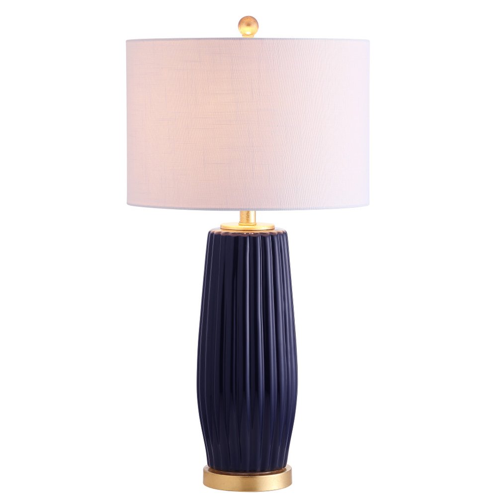 29" Navy Blue And Gold Table Lamp With Drum Shade HomeRoots