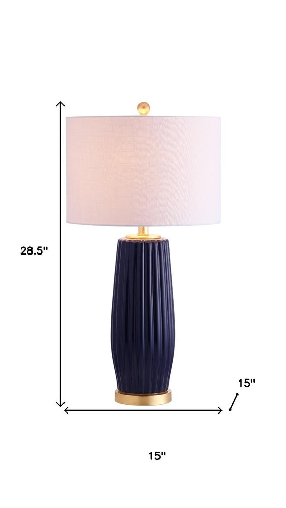 29" Navy Blue And Gold Table Lamp With Drum Shade HomeRoots