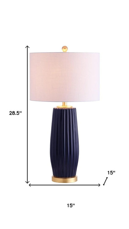 29" Navy Blue And Gold Table Lamp With Drum Shade HomeRoots