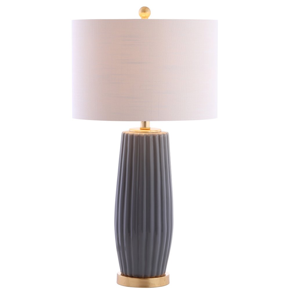 29" Dark Gray And Gold Table Lamp With Drum Shade HomeRoots