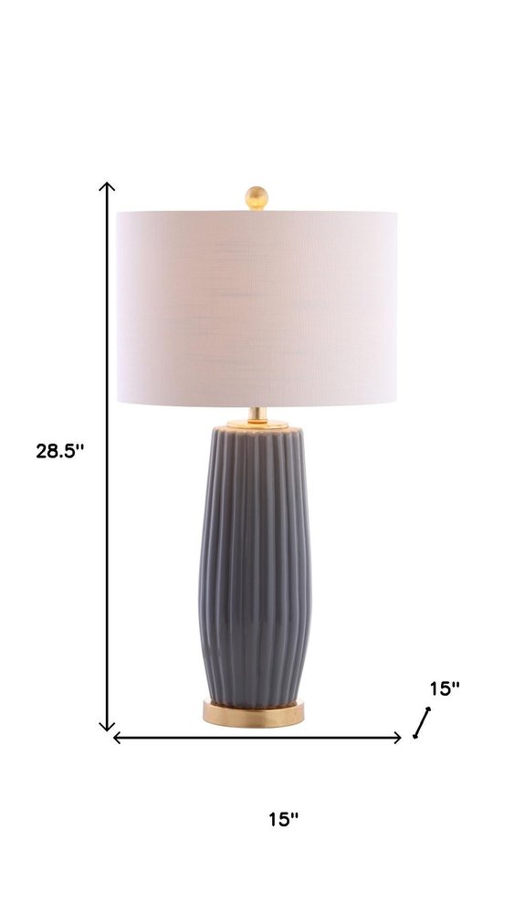 29" Dark Gray And Gold Table Lamp With Drum Shade HomeRoots